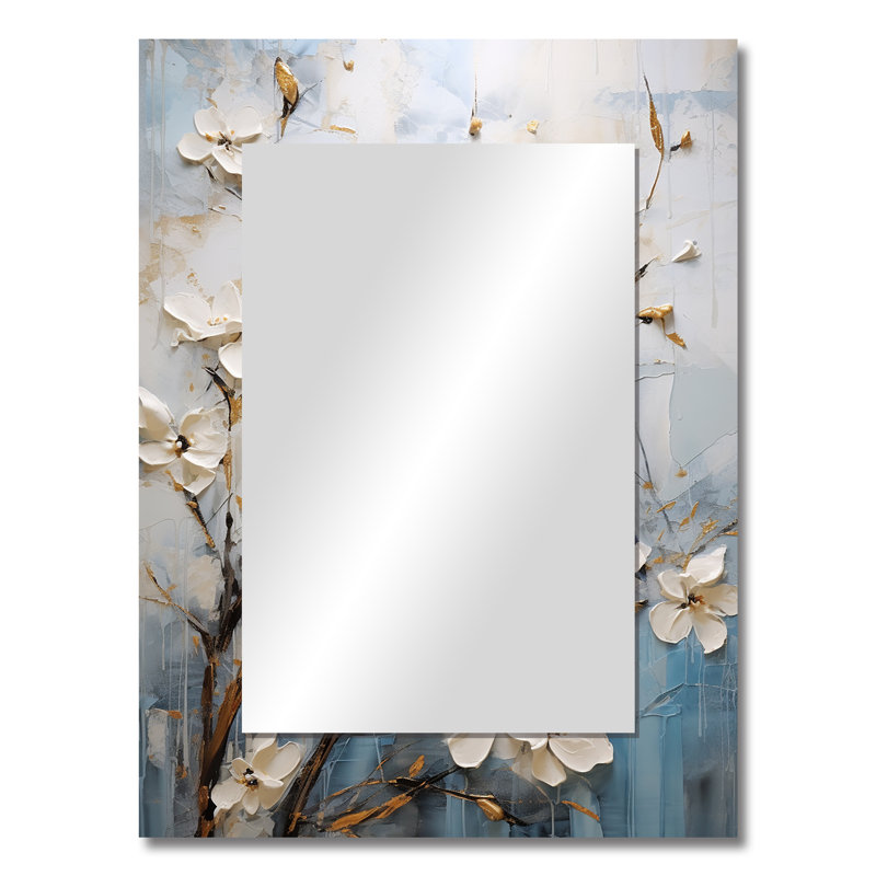 Minimaliste fleurs et oiseaux du printemps - miroir mural fleurs saisonnières, miroir décoratif traditionnel, impression d'art en métal