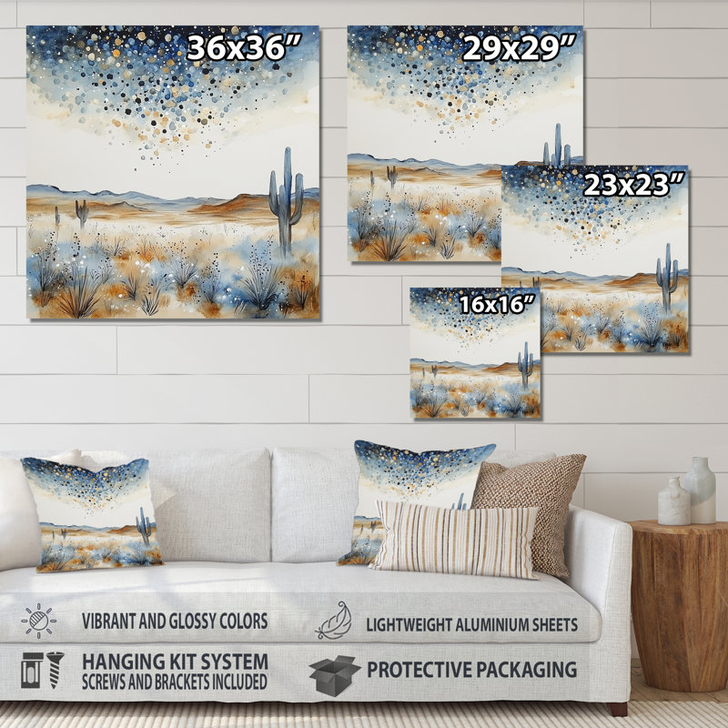 Starry Night Over The Desert I - Cactus floral, impression d'art mural en métal, H 23 po x l 23 po