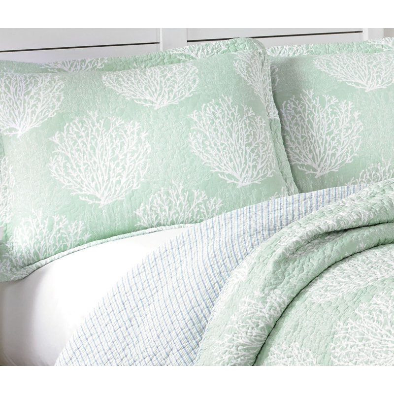 Laura Ashley Coral Coast Quilt Set, King Quilt + 2 Shams