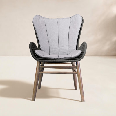 Dayville Wood Premium All-Weather Wicker Outdoor Dining Side Chair with Cushion