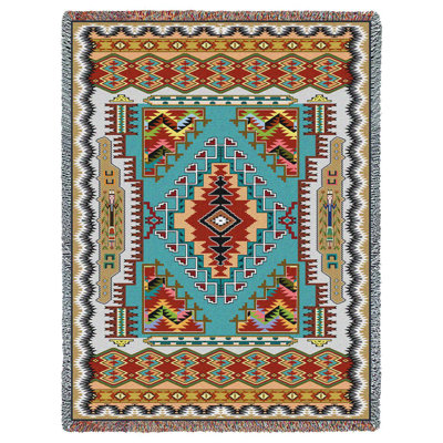 Couverture turquoise Painted Hills de Pure Country Weavers - Inspiration amérindienne du Sud-Ouest - Jeté en tapisserie tissée en coton - Fabriqué aux États-Unis (72 x 54)