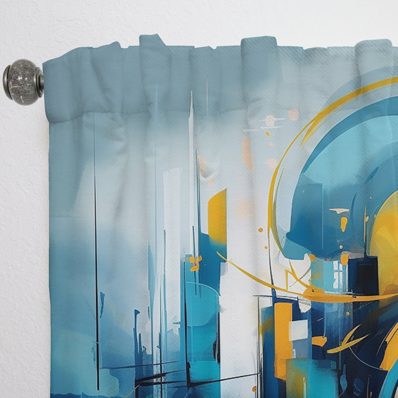 Bleu et jaune pierre fluide I - Rideau en marbre abstrait - Velours obscurcissant - 1 panneau, L 52 po x L 63 po