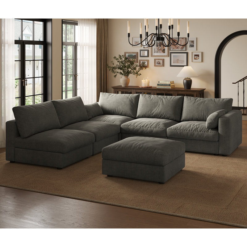 Canapé modulaire de 99 po avec rangement, Chenille grise foncée, H 39 po x l 99 po x P 64 po 