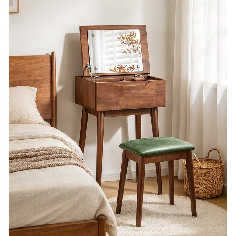 Solid Wood Vanity with Mirror and Seat