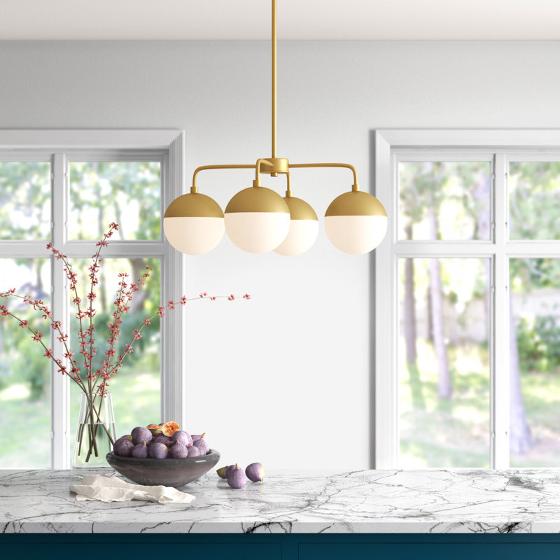 Lustre linéaire moderne à 4 lumières, Laiton satiné, Non