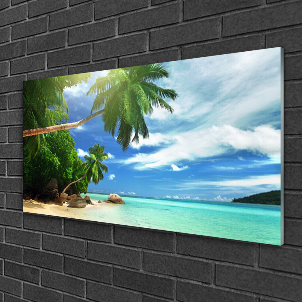 Glasbild Palme Strand Meer Landschaft