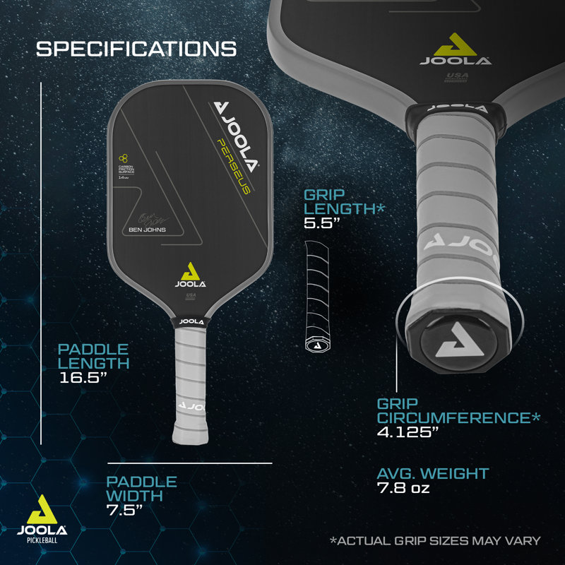 Palette de pickleball JOOLA Ben Johns Perseus avec technologie de surface chargée, Noir/jaune