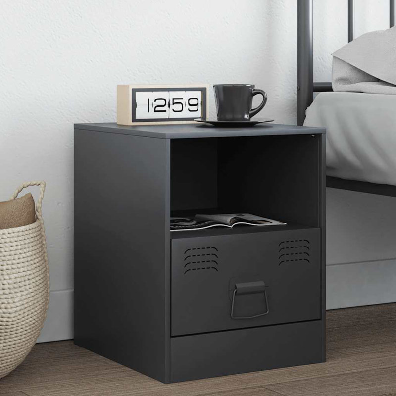 34.5cm W Steel Bedside Table, Anthracite