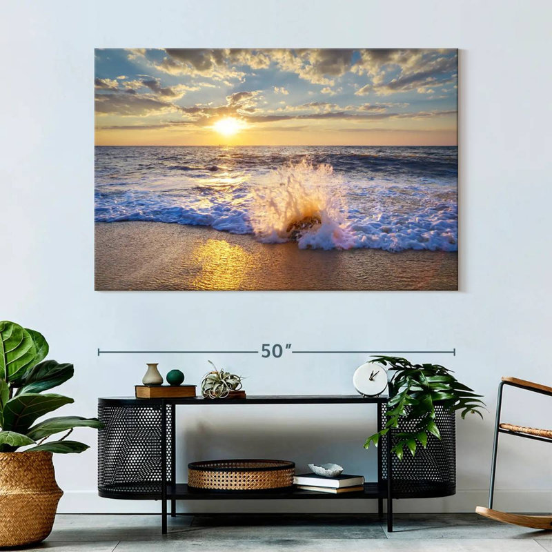 Coucher de soleil sur la plage sur toile, H 34 po x l 51 po x P 1,25 po