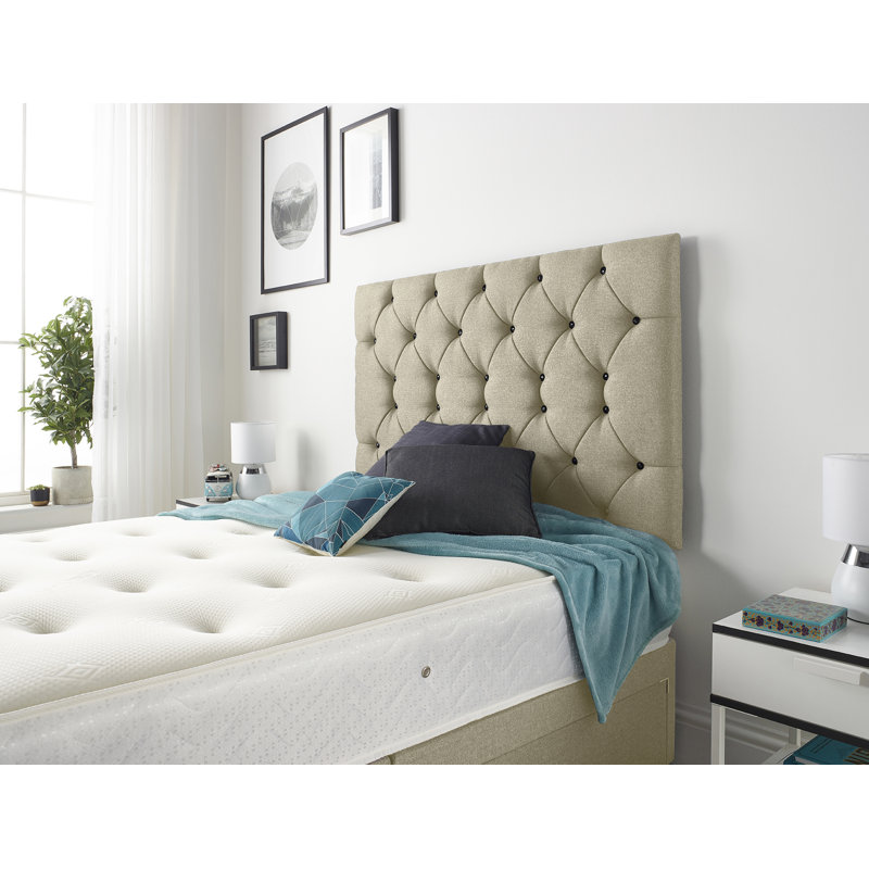 Copple Divan Bed Base with Headboard and Option for Drawers, Wheat, Kingsize (5'), 4 Drawers