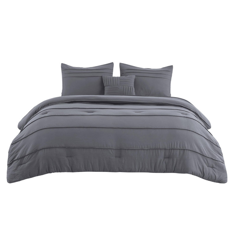 Bedsure Pinch Pleat Comforter Set Boho Bed-in-A-Bag Bedding Set with  Pillowcases for All Season, Dark Gray