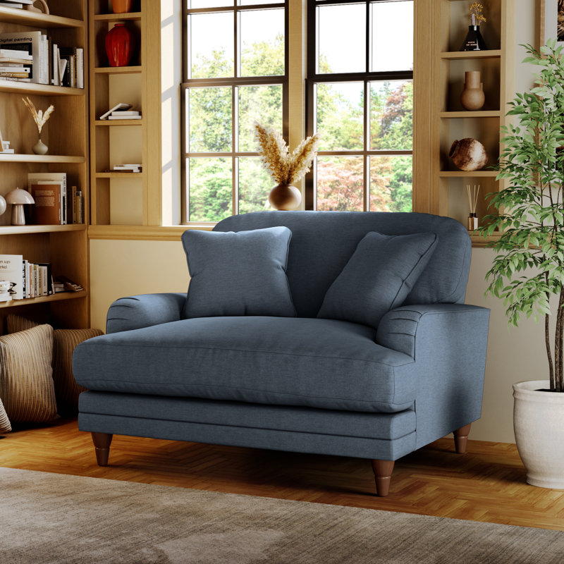 Elfur Upholstered Chair and a Half, Marine, Burnished Beech