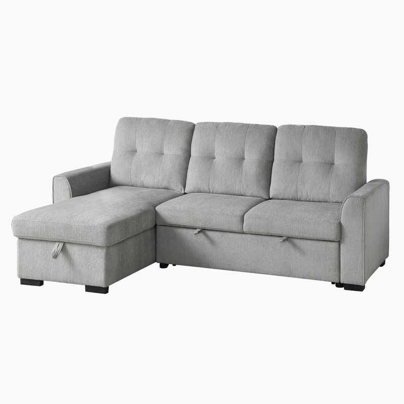 Wathan 90" 2-Piece Modern & Contemporary Chenille Sectional Sofa with Convertible Pull-Out Sleeper Bed, Reversible Chaise with Hidden Storage