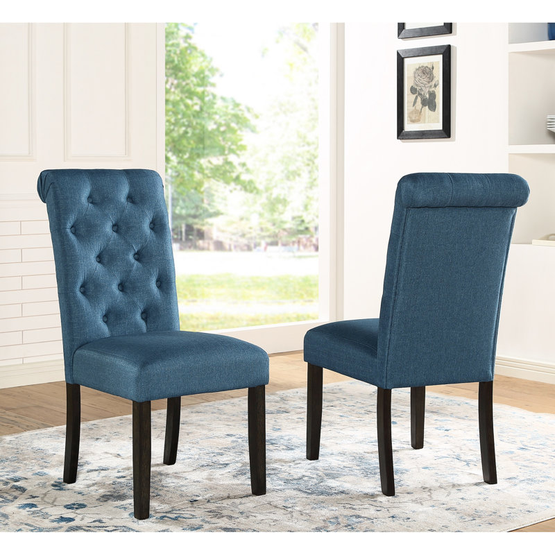 2 chaises de salle à manger en bois massif bleues à dossier haut, structure en bois à 2 boutons, l 18 po x P 21 po, Bleu