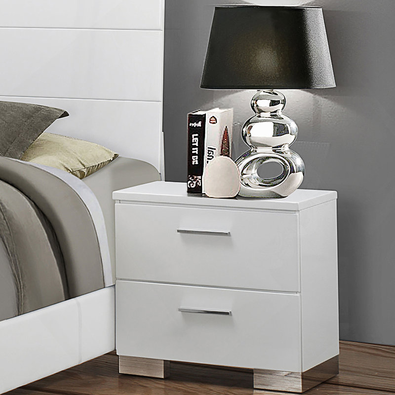 White High Gloss 2-drawer Nightstand
