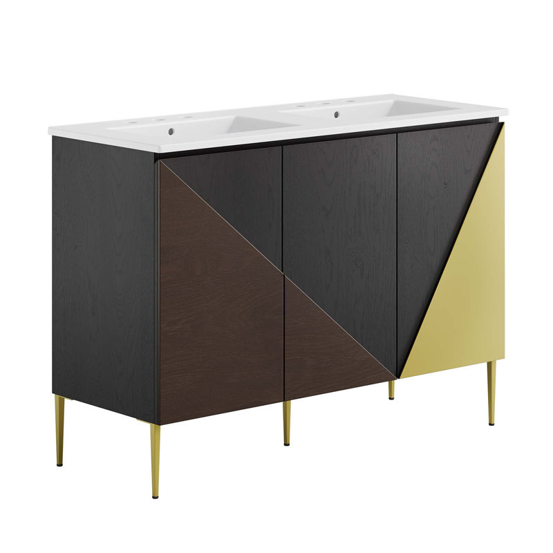 Meuble-lavabo double autoportant avec plateau en bois manufacturé Modway Alchemist, Blanc