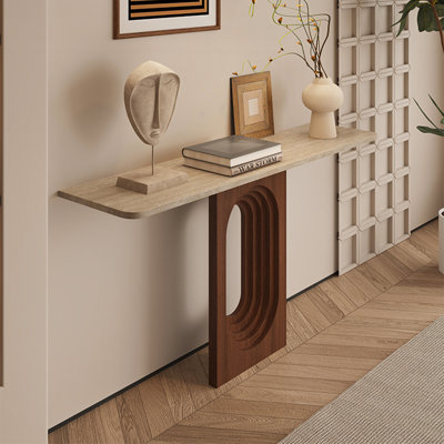 Image couleur pierre et console rectangulaire en bois massif