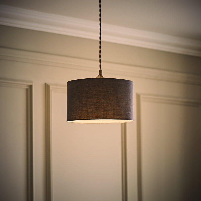 27.5cm H Cotton Drum Pendant Shade ( Screw On ), 25cm H x 45cm W x 45cm D, Charcoal