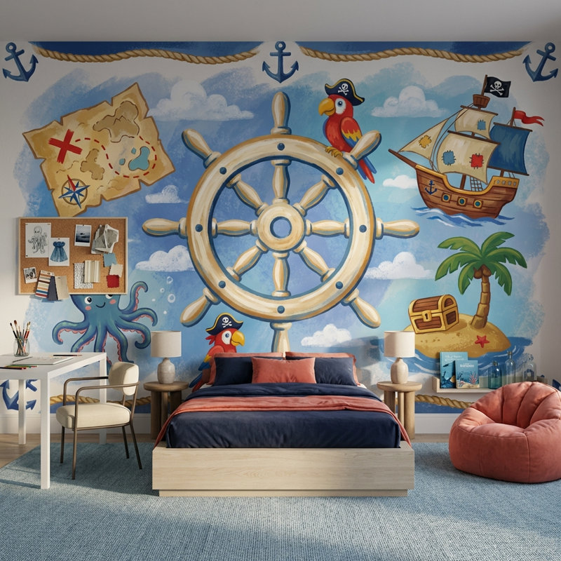 Murale de bateau pirate, Texturé non collé, 100 po x 96 po