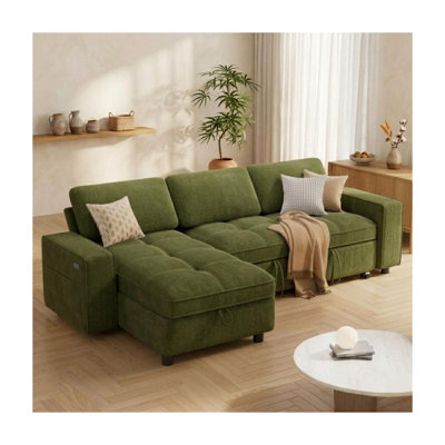 81" L-Shaped 3-In-1 Sleeper Sectional Sofa, 5-Level Adjustable Backrest, USB & Type-C Charging Ports, Reversible Storage Chaise, Tool-Free Assembly