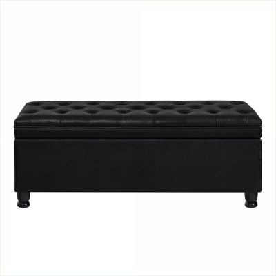 FlowLuxe Upholstered Tufted Button Storage Bench, Faux Leather Onyx Entry Bench with Spindle Wooden Legs, Bedroom Bed End Bench