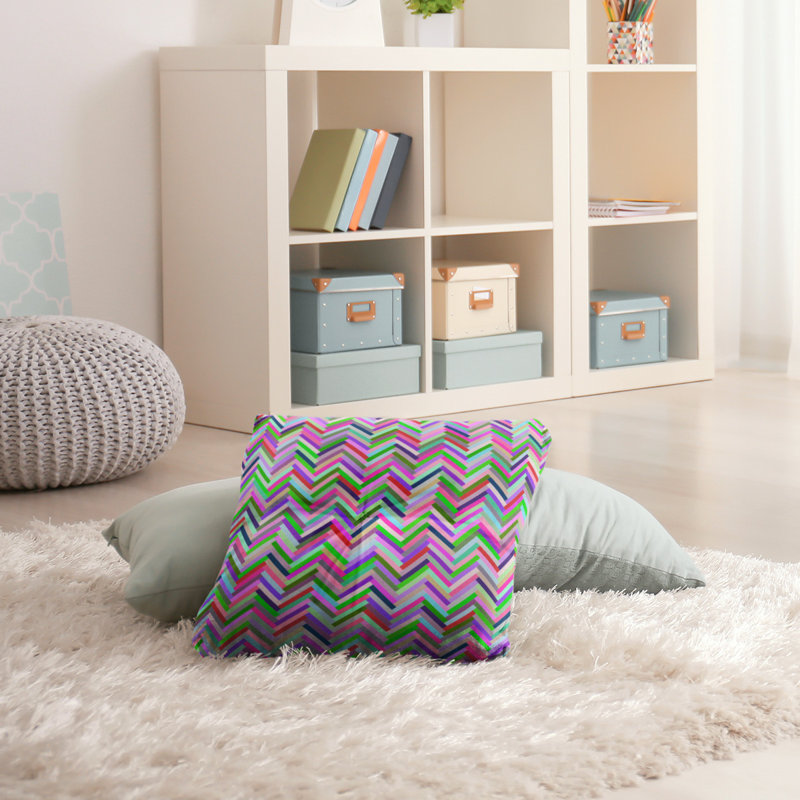 Coussin de plancher chevrons, 26 po x 26 po, Rose / Vert