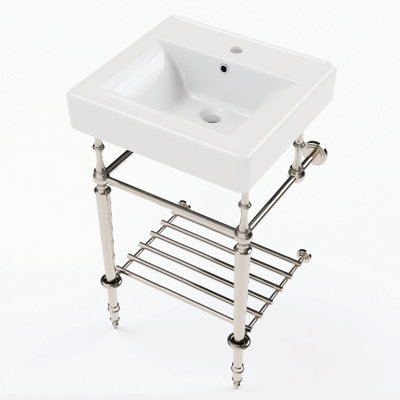 Kingston Brass Edwardian 20-Inch Ceramic Console Sink With Brass Legs And Shelf (1-Hole)