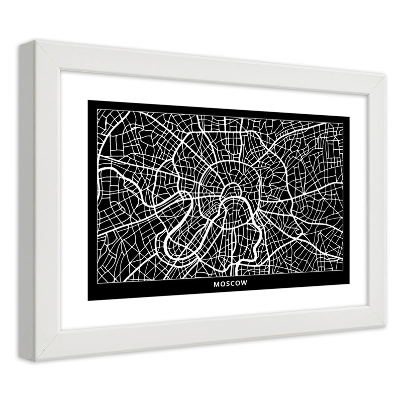Moscow City Map - Single Picture Frame Print, White, 70cm H x 100cm W