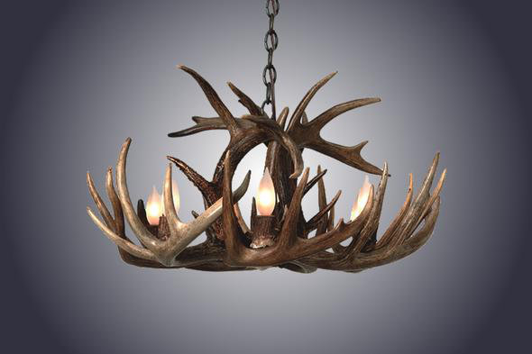 Rustic Mule Deer Antler 8-Light Chandelier with Antique Brass Chain