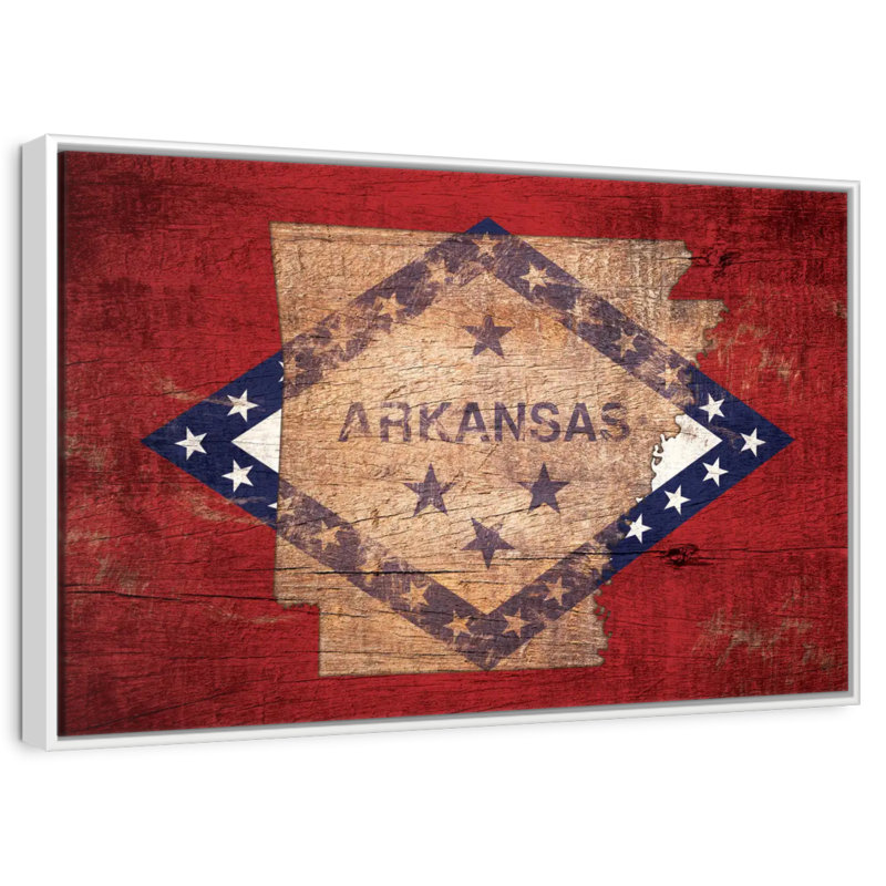 Carte d'État sur le drapeau de l'Arkansas, Cadre flottant blanc, 37 po x 25 po