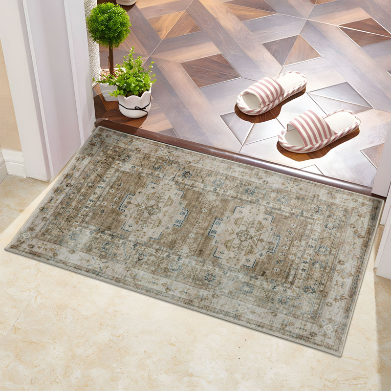 Darryl-James Soft Plush Vintage Distressed Machine Washable and Foldable Rug Non-Slip, Rectangle 2' x 3