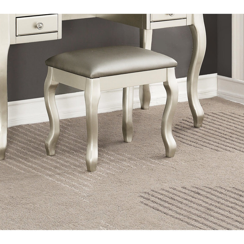 Silver Color Classic Vanity With Stool, Plywood , 43" Depth For Bedroom Decorative Accent Modern Open - Up Mirror And Rubber Wood 39" Height Ambiance