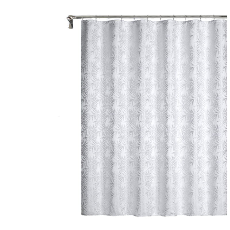 Bayou Breeze Palm 3D Palm Tree Leaves Textured Weaved Lurex Designed 3D Fabric Shower Curtain 70" X 72" In White, White