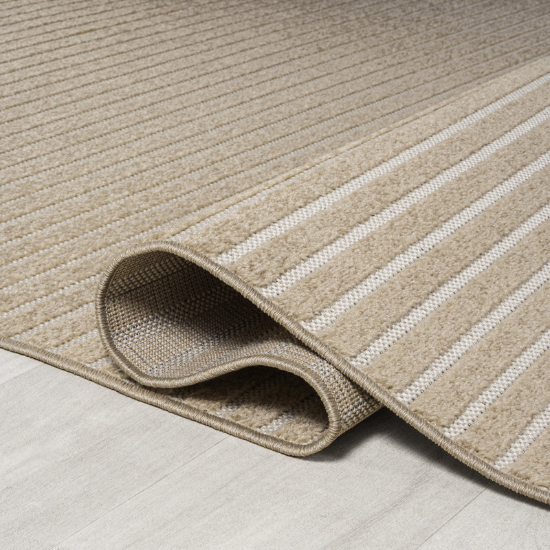 Tapis intérieur / extérieur rayé beige / crème Wanneroo, Rectangle 2 pi 11 po x 5 pi