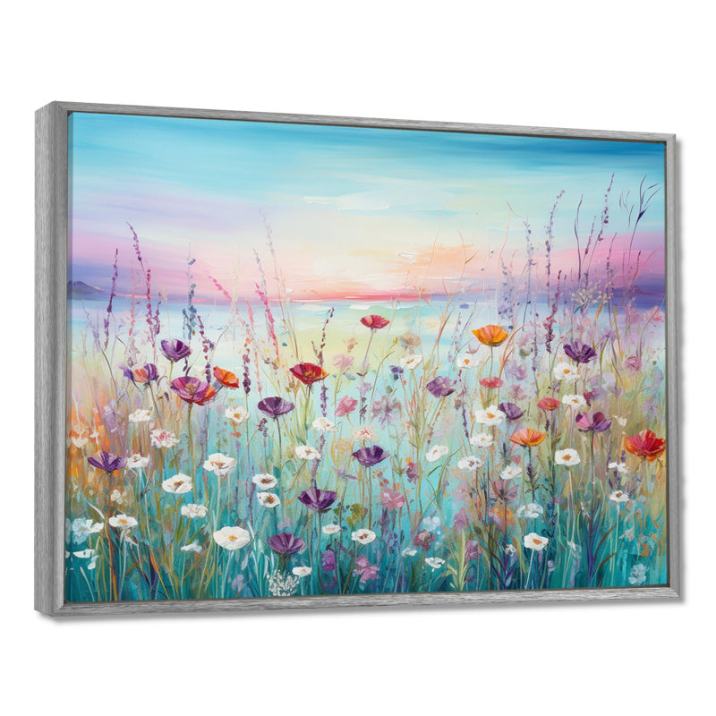 Fleurs sauvages Meadows II sur toile, H 34 po x l 44 po x P 1,5 po, Encadrement argenté