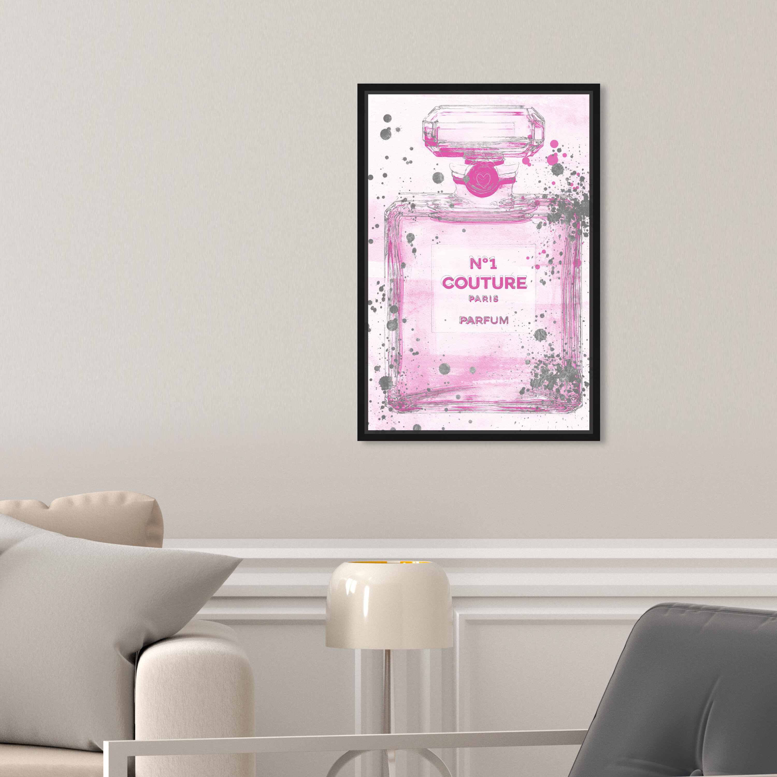 Oliver Gal 'Couture Pink Parfum' Fashion and Glam Wall Art Framed Canvas Print Perfumes - Pink, Gray - 10 x 15 - Black