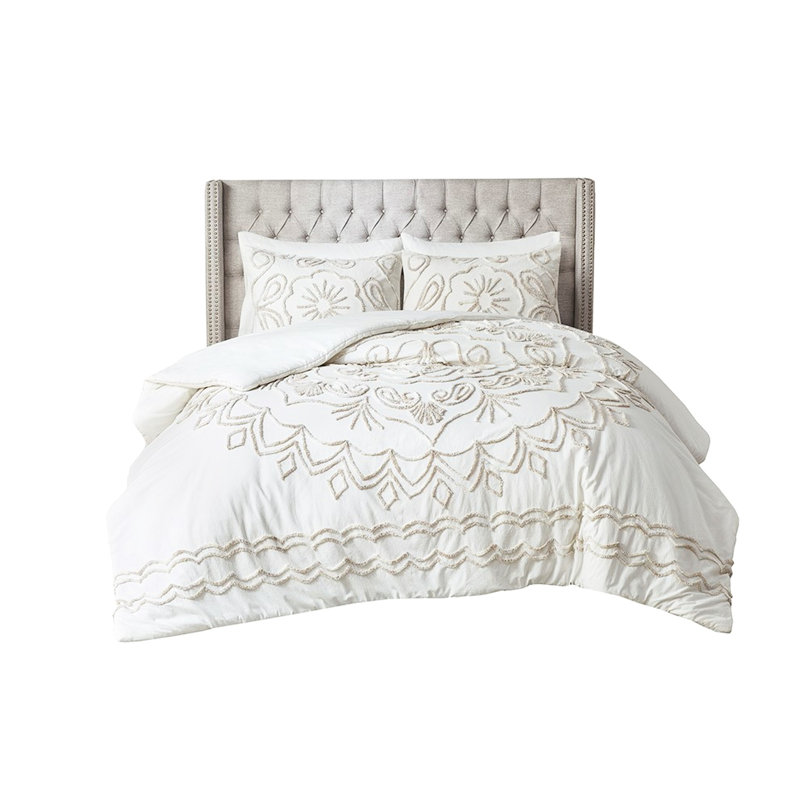 Housse de couette en coton chenille 3 pièces And And Taupe - Double / Grand double / Grand, couleur