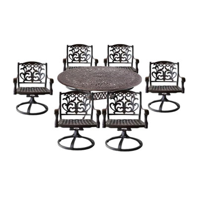 Badis 60" Diameter Round Dining Table and 6 Rockers