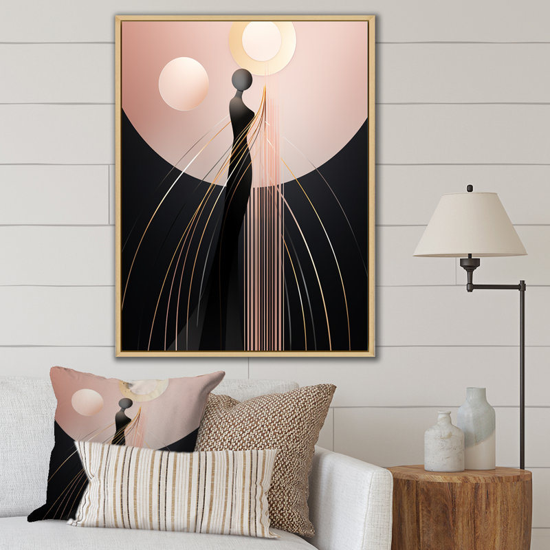 Art nouveau, pleine lune, silhouettes - impressions géométriques murales modernes, H 40 po x l 30 po x P 1,5 po