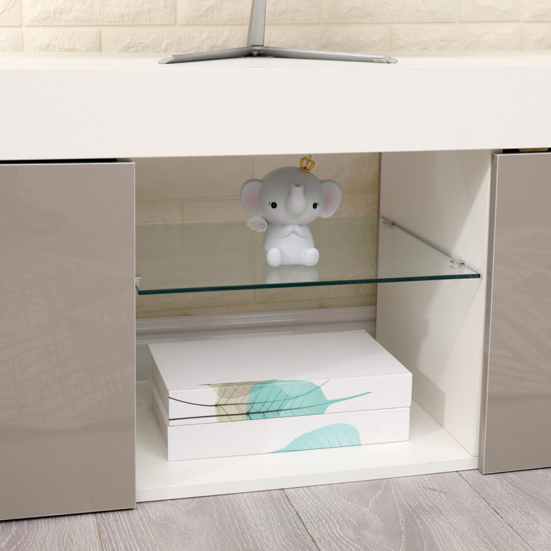  Modern LED TV Stand,Entertainment Console With High Gloss Doors, Cable Management & Storage Shelves For Living Room, Bedroom