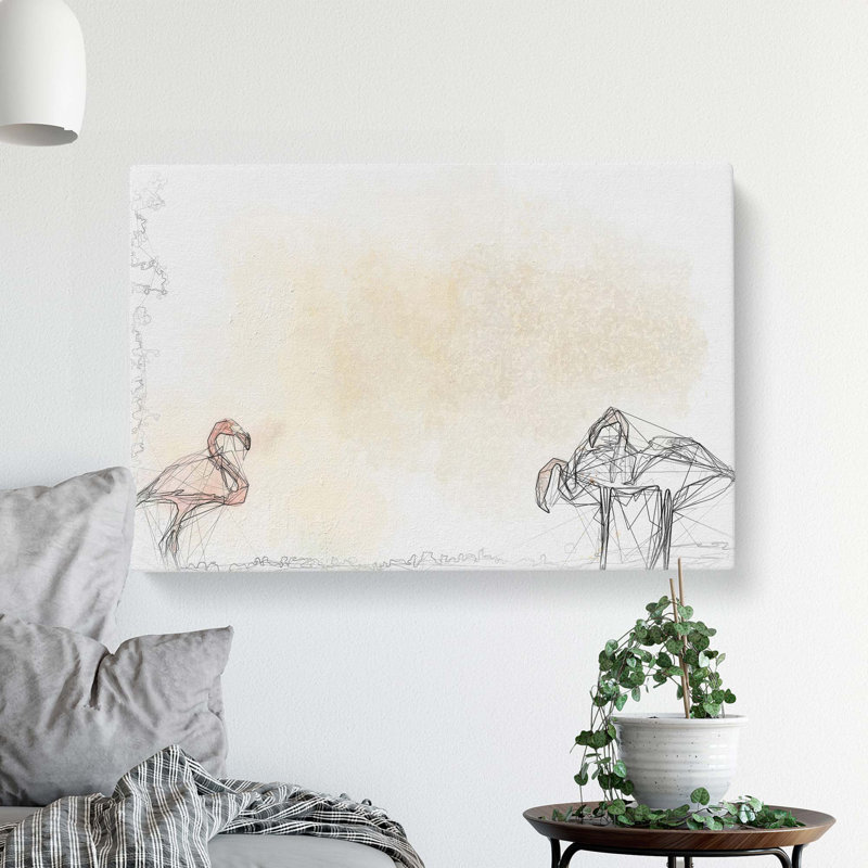 Three Flamingo Birds In Abstract - Wrapped Canvas Print, 50cm H x 76cm W x 3cm D
