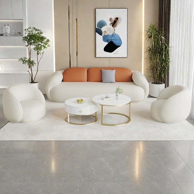 White orange sofa coffee table combination