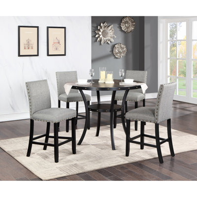 Transitional Natural Wood Table With Round Shape And Shelf Storage For Dining Top Area