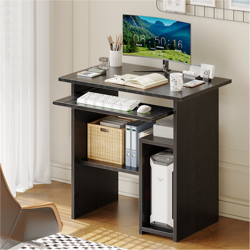 Laptop Study Table Office Desk with Storage Drawer Shelves Keyboard Tray,Black, Black