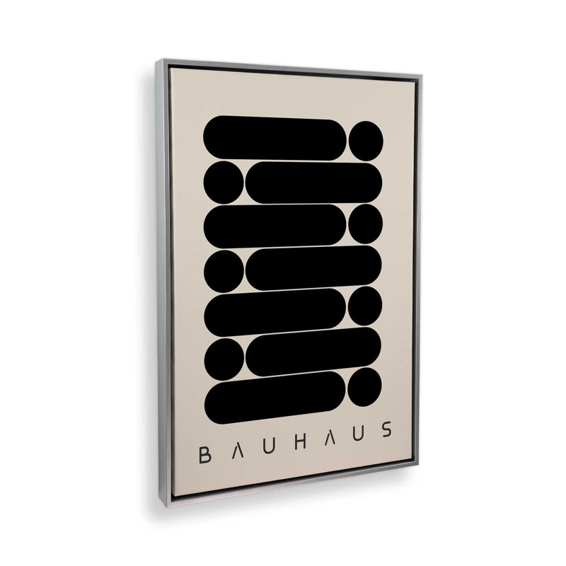 Impression abstraite de Bauhaus, H 36,75 po x l 24,75 po x P 1,75 po, Cadre flottant en chrome poli