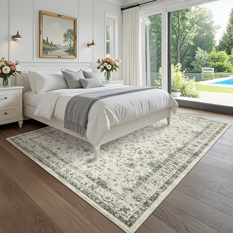 Washable Boho Vintage Lager Area Rugs 8x10 for Living Room Non-Slip Distressed Large Rugs for Bedroom Dining Room Nursery Neutral Oriental Throw Thin Foldable Carpet Vintage Carpet, Beige