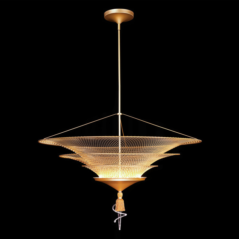 Gold LED Chandelier with Clear Crystal Accents