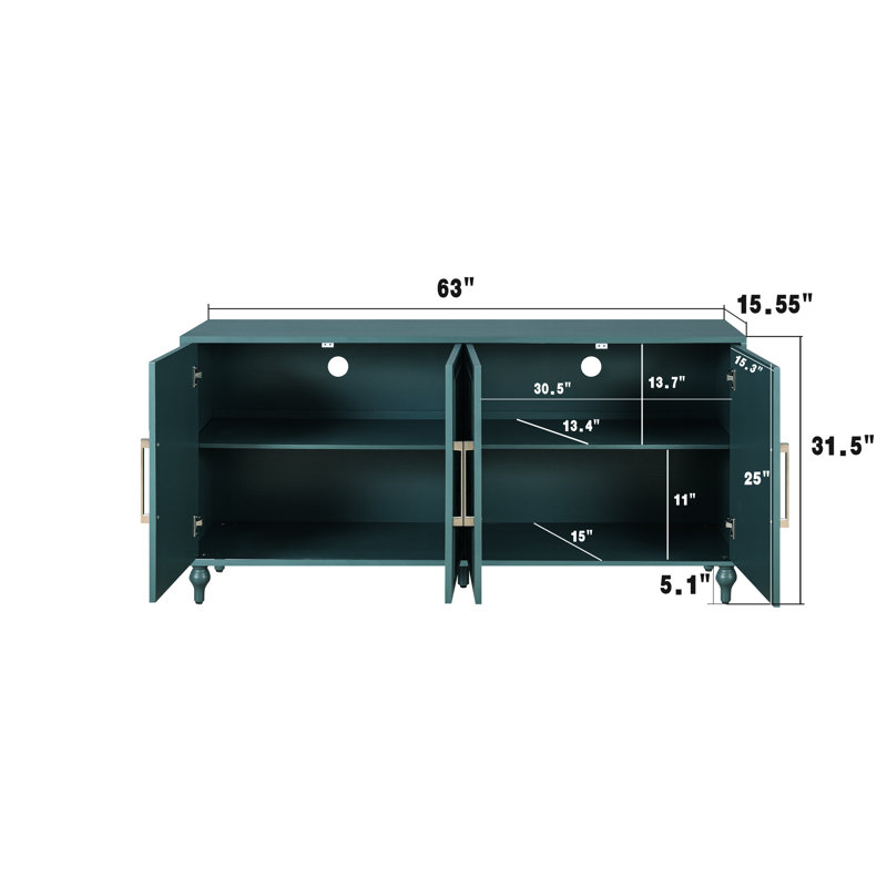 Console moderne avec poignée en métal et charmantes portes à fleurs pour le vestibule - Grande cuisine de 63 po bleu marine