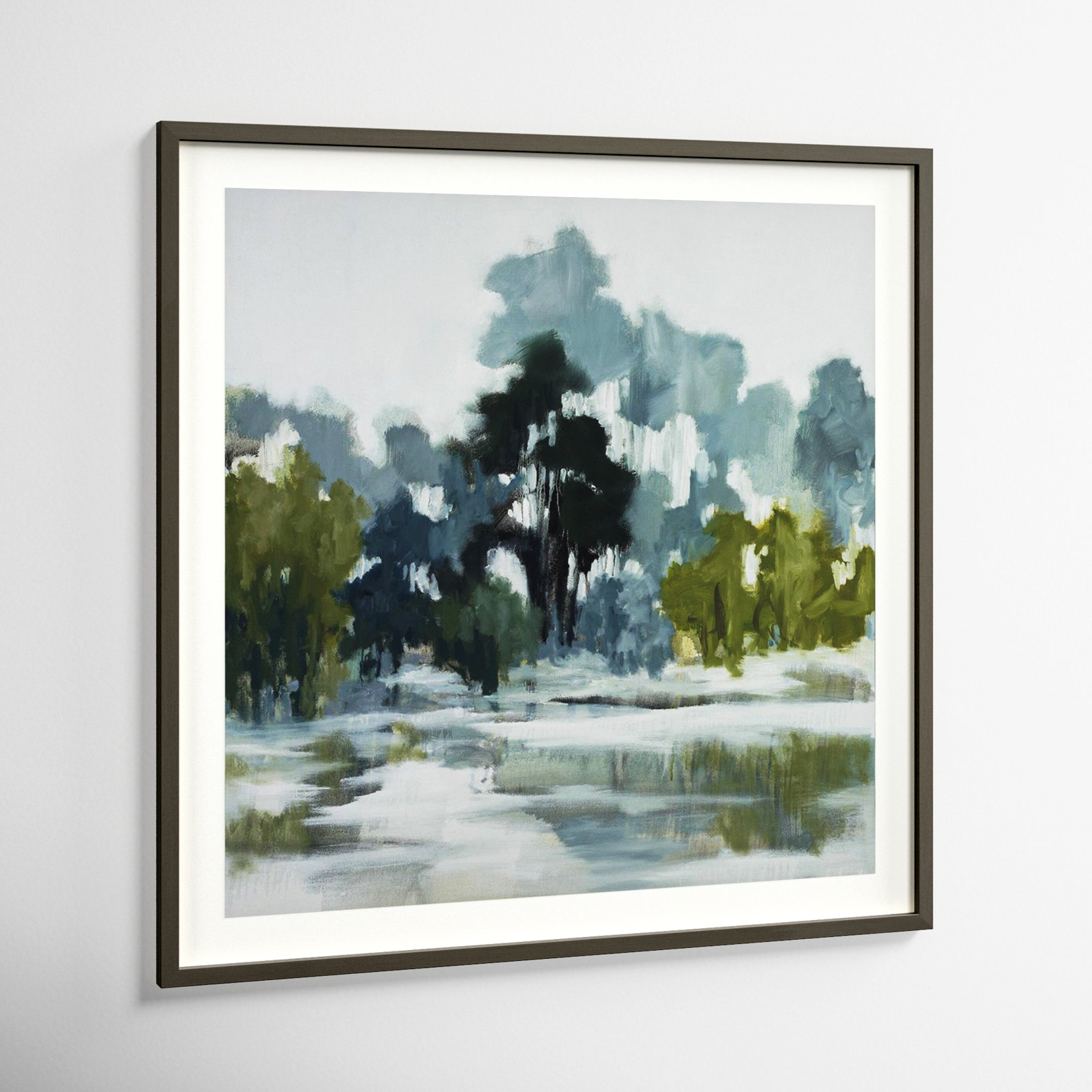 Geneve "Pond Reflections" Print, 33" H x 33" W, Gray Framed Paper
