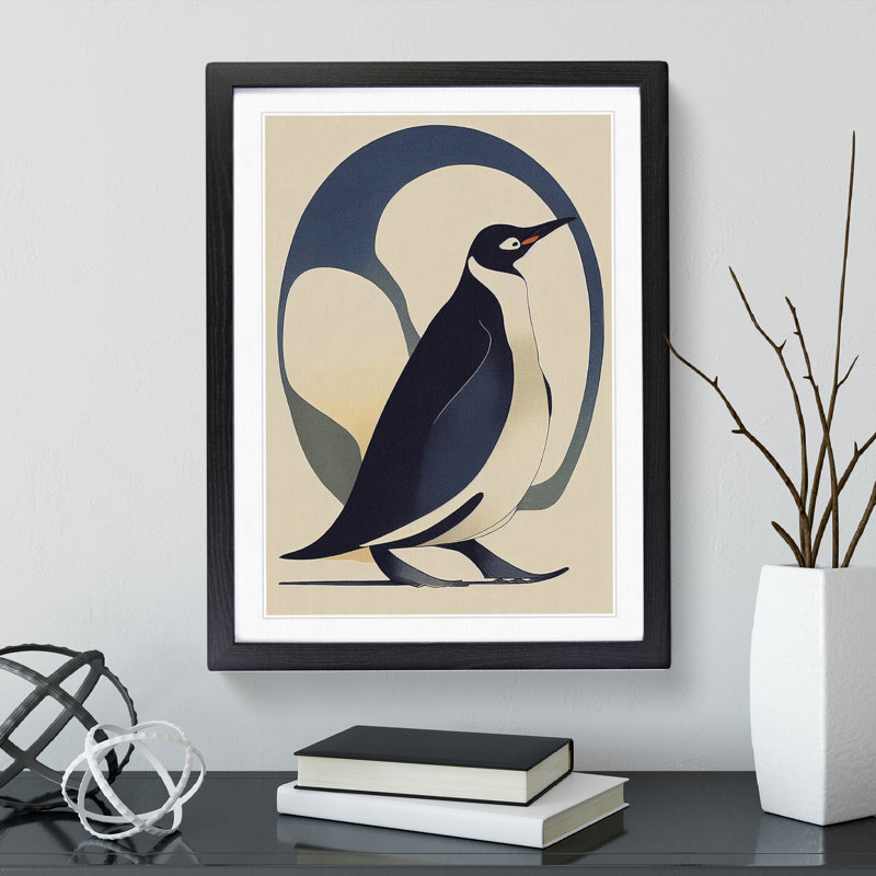 XV1022-3473X Penguin Art Nouveau - Print, No Matte, 64cm H x 46cm W, Black Frame